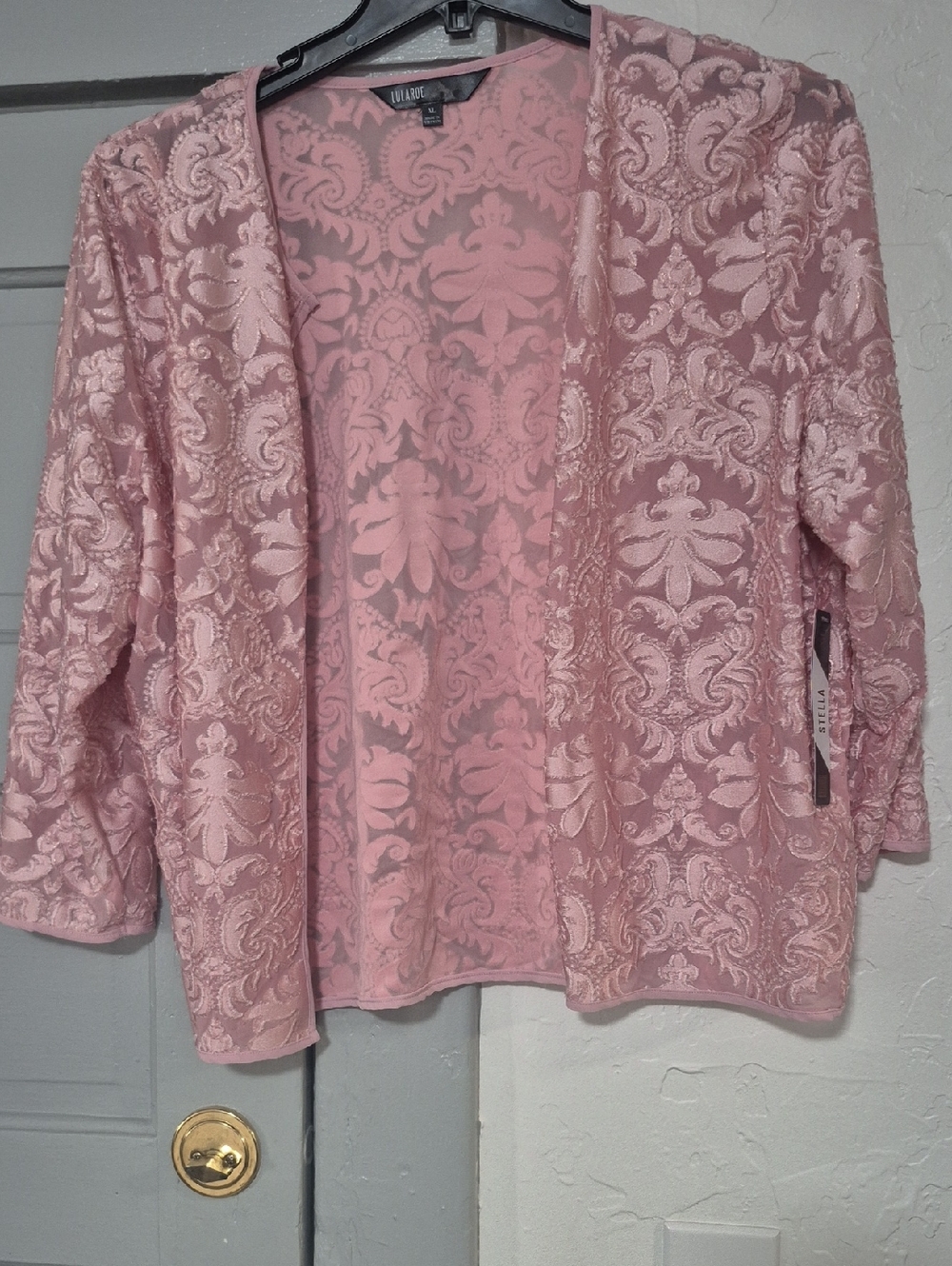 Lularoe Blush Pink Burnout Velvet Open-Front Cardigan
